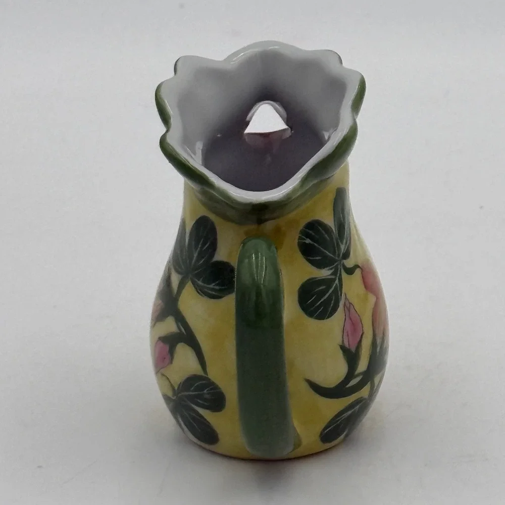 Vtg Ceramic Chicken Creamer Pitcher Yellow Floral Hand Painted Farmhouse 3.5